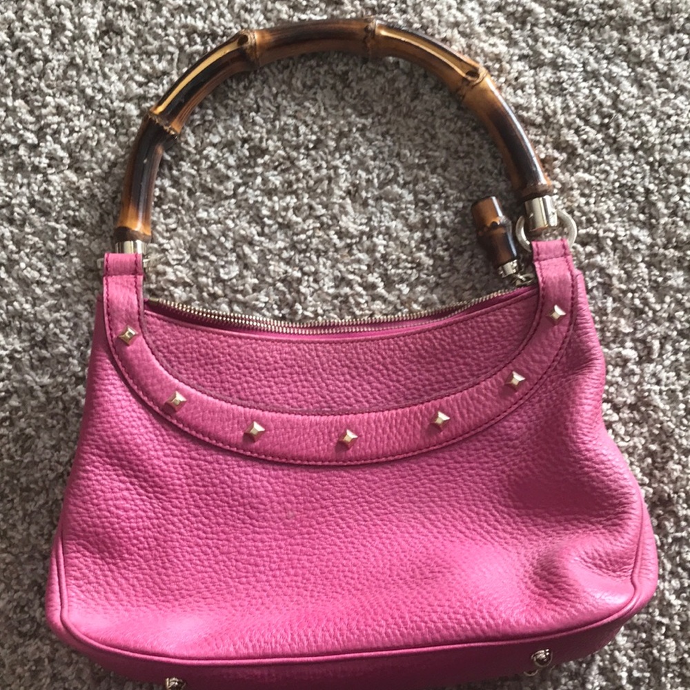 GUCCI Leather Anita Bamboo Top Handle Bag Pink